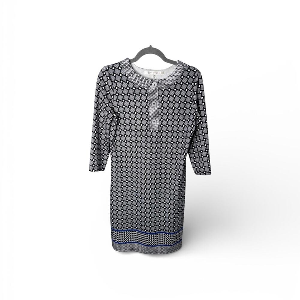 Max Studio Black Gray Print Half Sleeve Sheath Dress Small